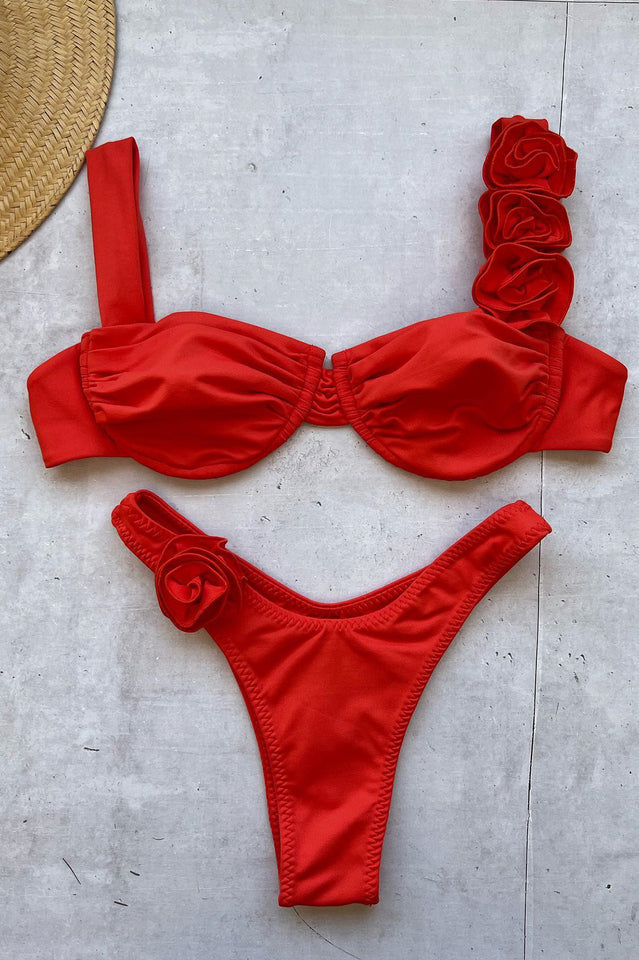 Push Up Flower Decoration Bikini Set