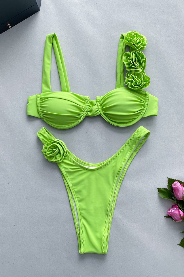 Push Up Flower Decoration Bikini Set