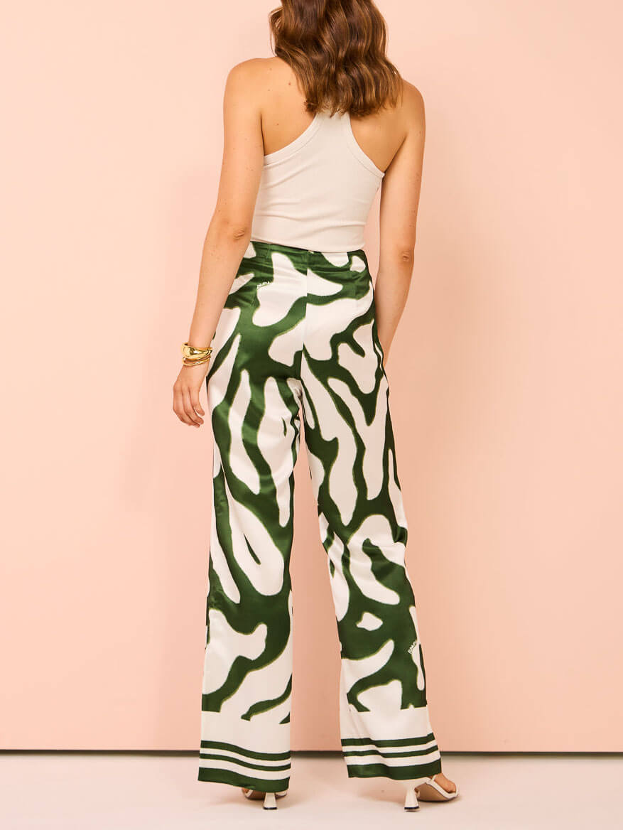 Special Satin Irregular Geometric Print Wide Leg Pants