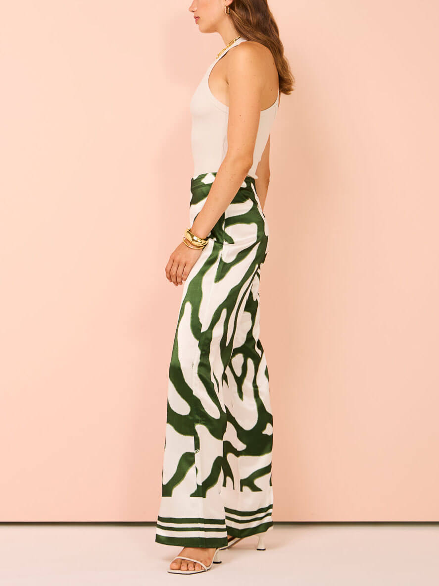 Special Satin Irregular Geometric Print Wide Leg Pants