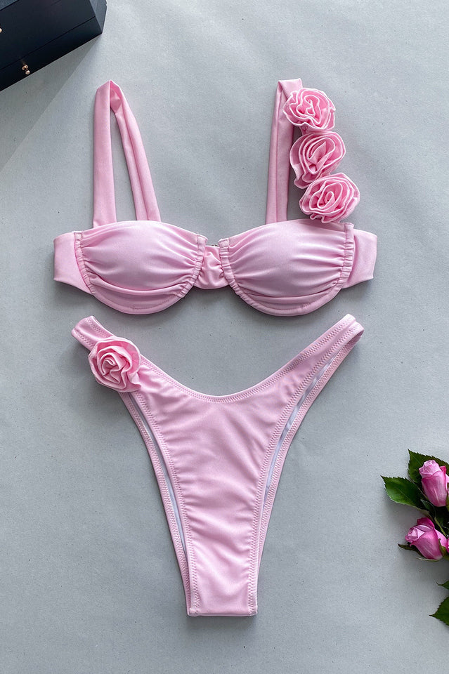 Push Up Flower Decoration Bikini Set