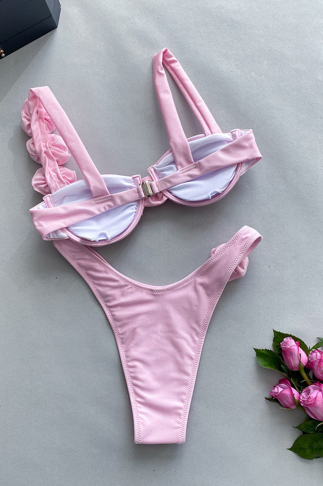 Push Up Flower Decoration Bikini Set