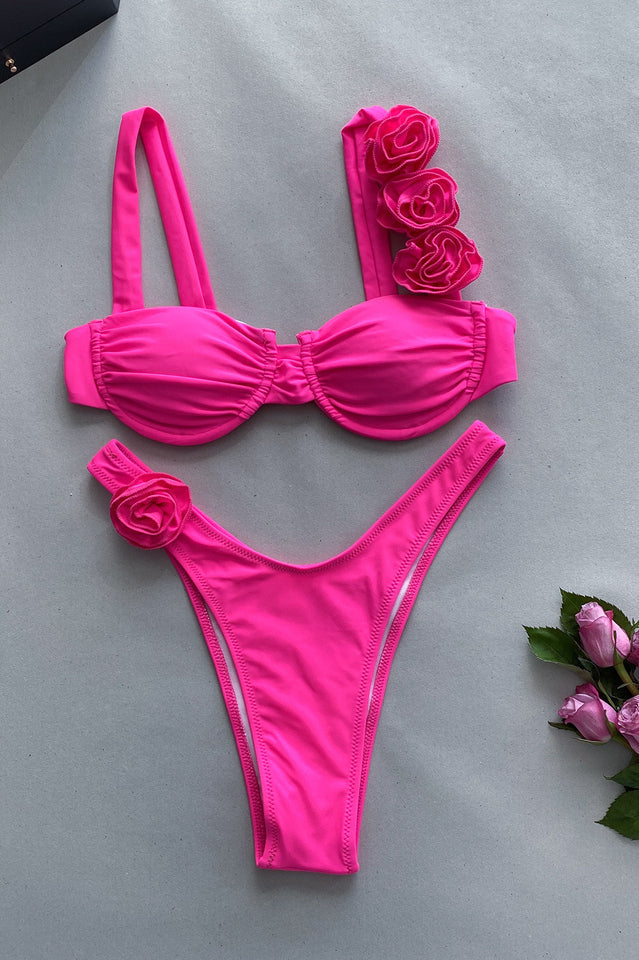 Push Up Flower Decoration Bikini Set