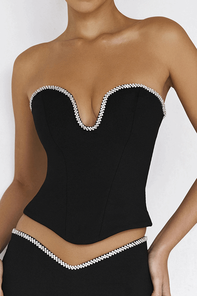 Black Crystal Trimmed Corset