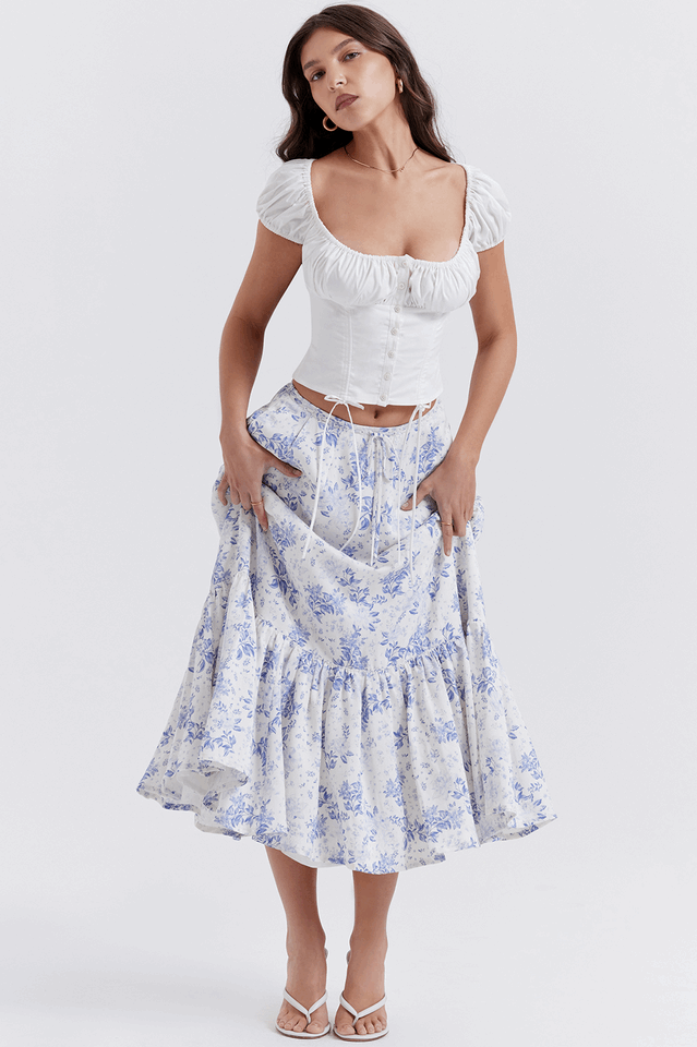 Aitana Blue Print Top + Skirt Set