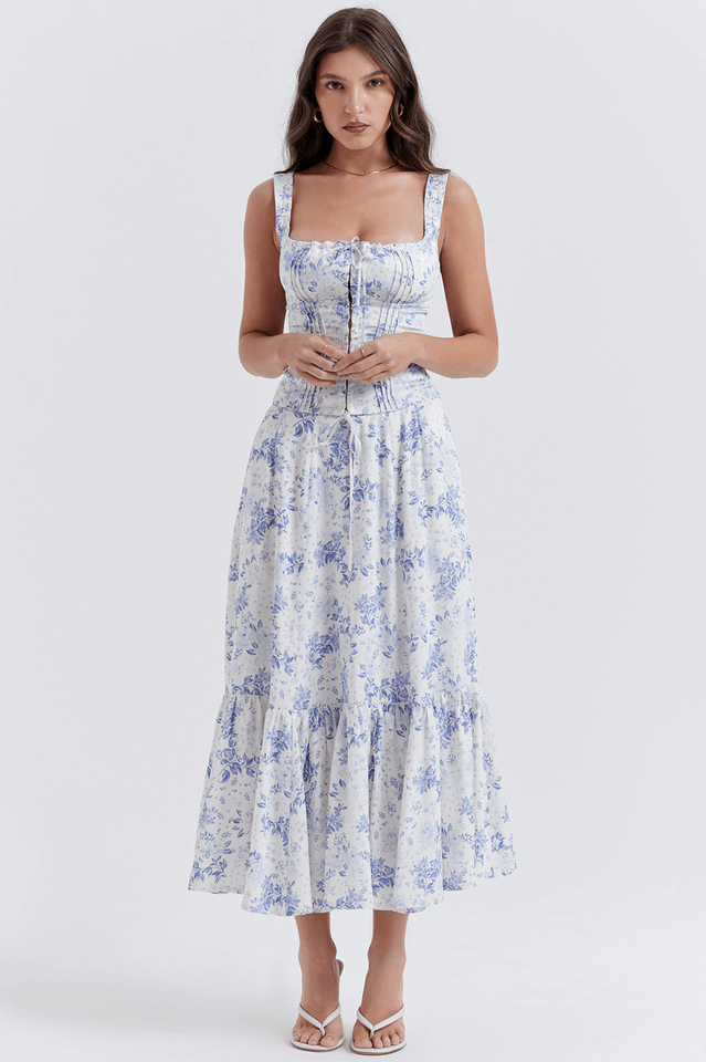 Aitana Blue Print Top + Skirt Set