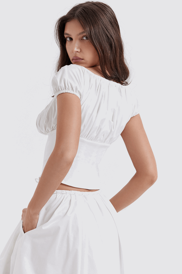 Cora White Gathered Top + Skirt Set