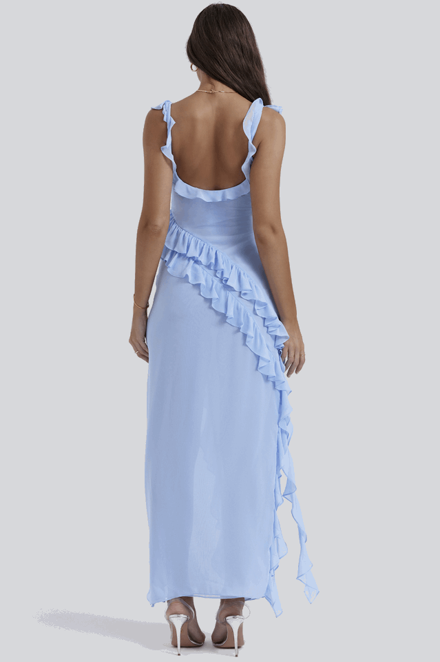 Azure Cascade Maxi Dress