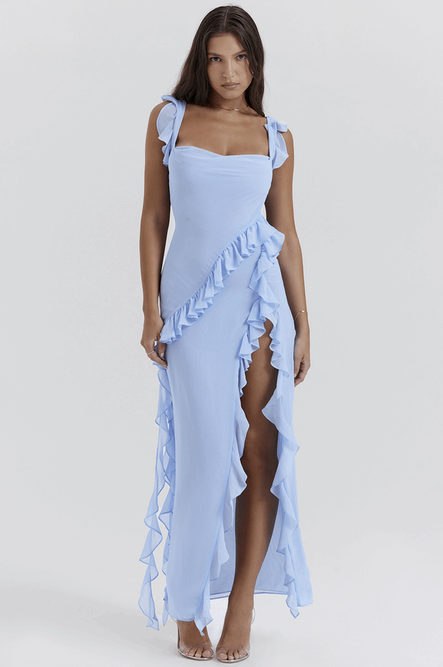 Azure Cascade Maxi Dress